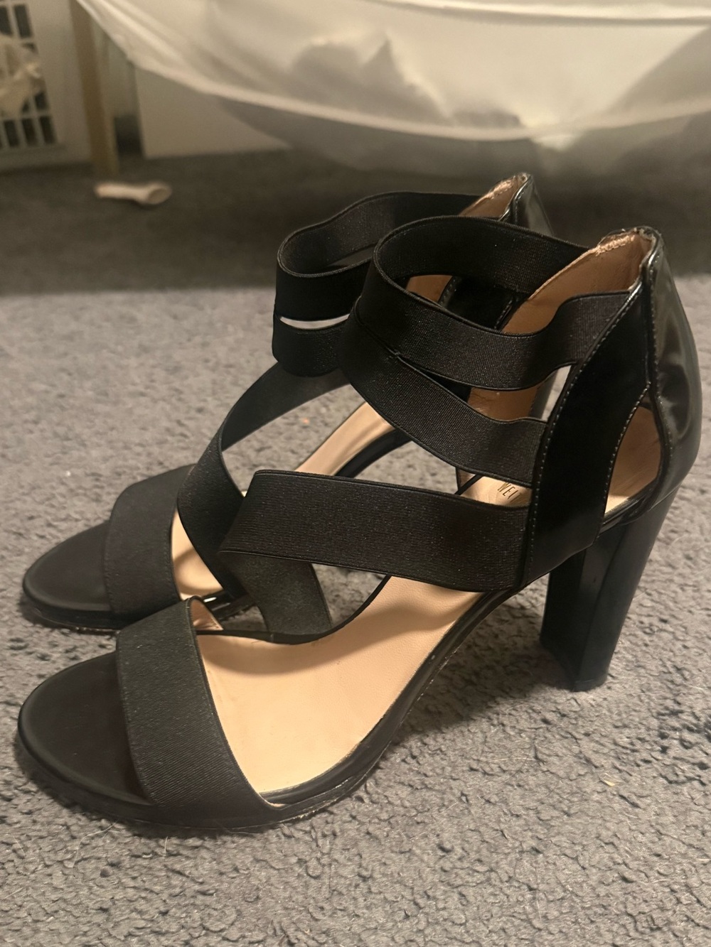 Stuart Weitzman Black Strappy Elastic High Heel Sandals
